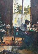Lesser Ury Frau am Schreibtisch oil on canvas